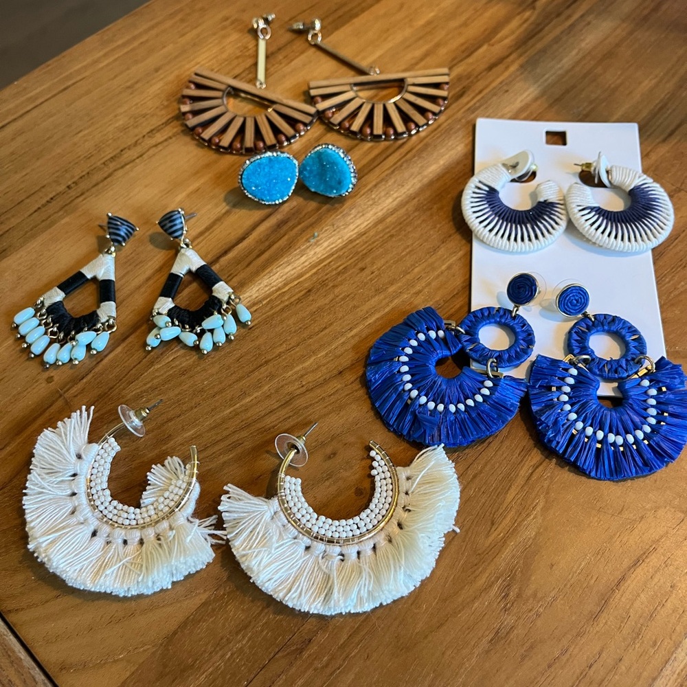 Boho Chic Earring Set in Blue and White